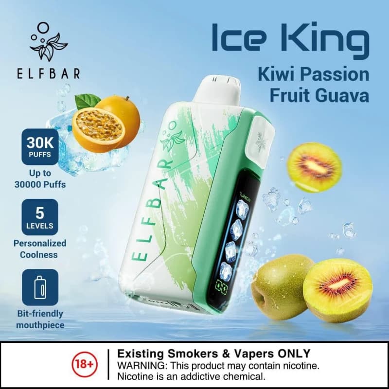 Kiwi Passion Fruit Guava-Elfbar Ice King 30,000 Puffs - VapeSoko